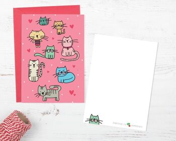 Ensemble illustré de cartes de notes de chat avec des autocollants - cinq cartes de notes plates / cartes de remerciement de chat et autocollants 3