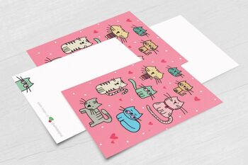 Ensemble illustré de cartes de notes de chat avec des autocollants - cinq cartes de notes plates / cartes de remerciement de chat et autocollants 6