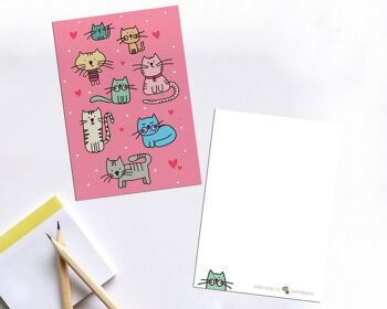 Ensemble illustré de cartes de notes de chat avec des autocollants - cinq cartes de notes plates / cartes de remerciement de chat et autocollants 7