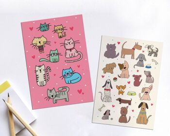 Ensemble illustré de cartes de notes de chat avec des autocollants - cinq cartes de notes plates / cartes de remerciement de chat et autocollants 8