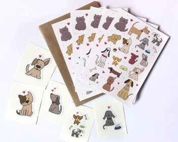 Ensemble illustré de cartes de notes pour chiens avec autocollants - cinq cartes de notes plates / Cartes de remerciement pour chiens et autocollants 1