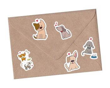Ensemble illustré de cartes de notes pour chiens avec autocollants - cinq cartes de notes plates / Cartes de remerciement pour chiens et autocollants 2