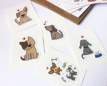 Ensemble illustré de cartes de notes pour chiens avec autocollants - cinq cartes de notes plates / Cartes de remerciement pour chiens et autocollants 4