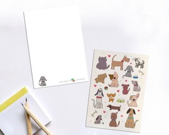 Ensemble illustré de cartes de notes pour chiens avec autocollants - cinq cartes de notes plates / Cartes de remerciement pour chiens et autocollants 5