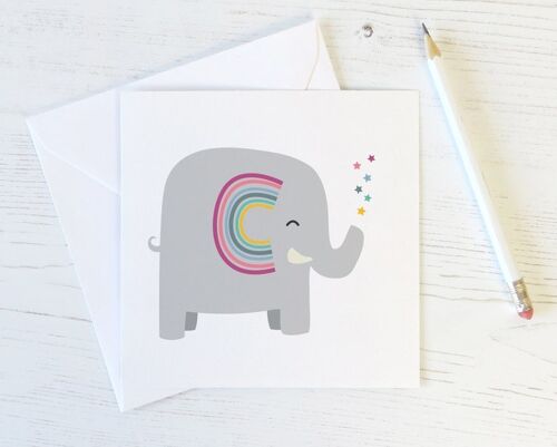 Rainbow Elephant Notecard / Thank you Card / Thinking of you
