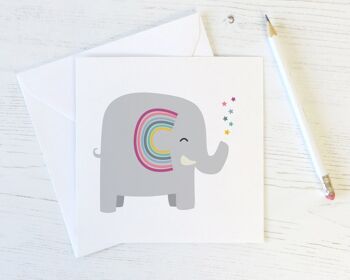 Carte de correspondance éléphant arc-en-ciel / carte de remerciement / penser à vous