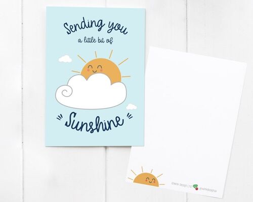 Sending You Sunshine Postcard / notecard / mini print - send a smile to a friend! With matching Happy Sun Sticker add-on - Postcard Only (£1.50)