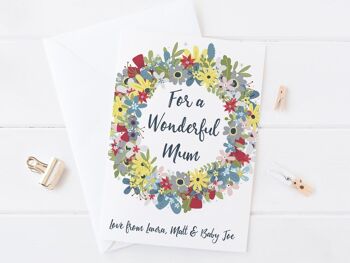 Pour une merveilleuse carte de guirlande de fleurs de maman - carte de fête des mères ou carte d'anniversaire pour maman - Mam 6