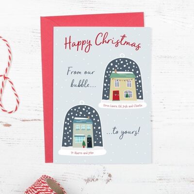Personalizado de nuestra burbuja... ¡a la tuya! Tarjeta de Navidad - tarjeta de Navidad de bloqueo para amigos - a través de la tarjeta de Navidad de millas - de la familia