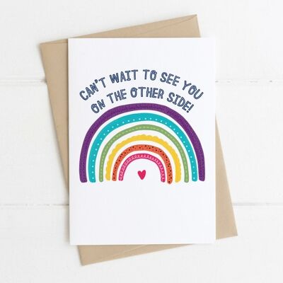 Rainbow 'No puedo esperar a verte del otro lado' te extraño, aislamiento, tarjeta de distancia social para amigos o familiares