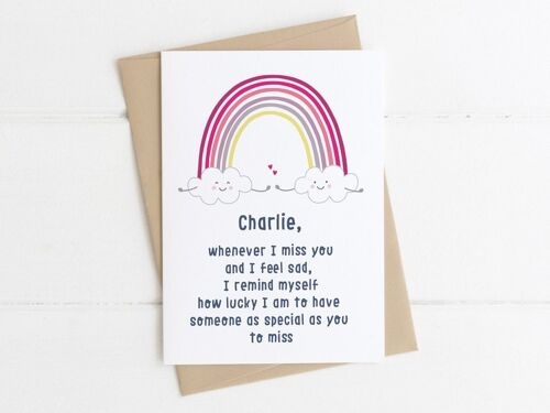 I Miss You - Rainbow Card - Somebody Special / Thinking Of You Friendship Personalised Card