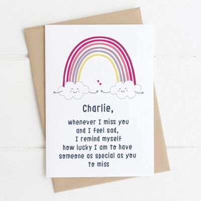 I Miss You - Rainbow Card - Somebody Special / Thinking Of You Friendship Personalised Card