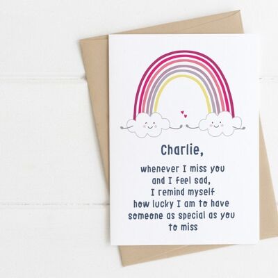 I Miss You - Rainbow Card - Somebody Special / Thinking Of You Friendship Personalised Card