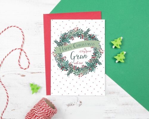 Personalised Festive Christmas Wreath Card for Grandma - Granny - Gran - Nana - Nanna - Nan - Nanny - Nonna - Grandma