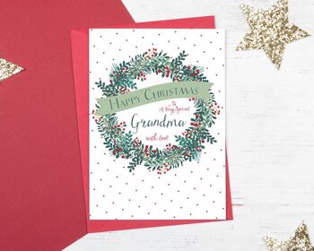 Carte de guirlande de Noël festive personnalisée pour grand-mère - grand-mère - grand-mère - nana - nanna - nan - nounou - nonna - grand-mère 2