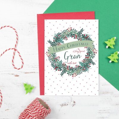 Personalised Festive Christmas Wreath Card for Grandma - Granny - Gran - Nana - Nanna - Nan - Nanny - Nonna - Granny