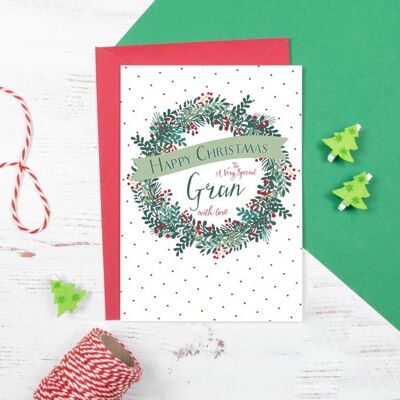 Tarjeta de corona de Navidad festiva personalizada para abuela - Granny - Gran - Nana - Nanna - Nan - Nanny - Nonna - Otro (añadir a continuación)