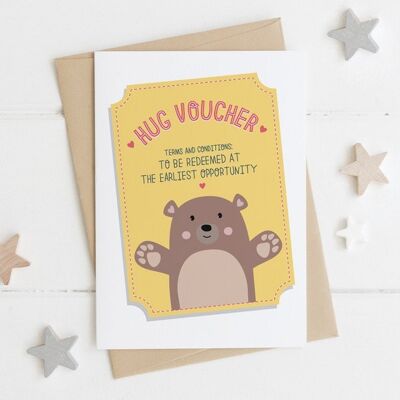 Cute 'Hug Voucher' bear hug card - miss you, isolation, social distance card for friends or relatives