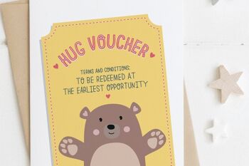 Jolie carte de câlin d'ours 'Hug Voucher' - tu me manques, isolement, carte de distance sociale pour amis ou parents 2
