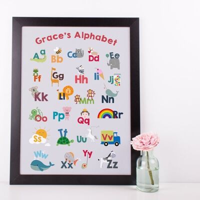 Alphabet coloré personnalisé pour enfants - Impression encadrée noire (60,00 £)