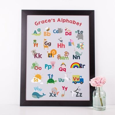 Impresión personalizada del alfabeto colorido para niños - Impresión enmarcada natural (£ 60.00)