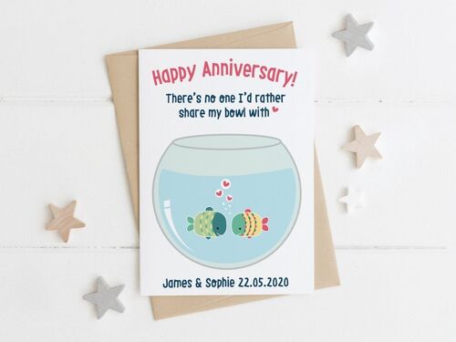 2020 Anniversary Card 'No one I'd rather share my bowl with' cute fish personalised wedding anniversary card to husband or wife