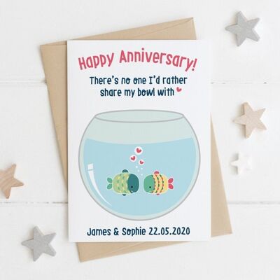 2020 Anniversary Card 'No one I'd rather share my bowl with' cute fish personalised wedding anniversary card to husband or wife