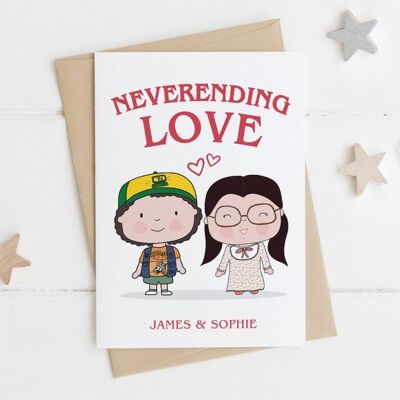 Stranger Things Dustin and Suzie Neverending Personalised Love Card for anniversary or valentines, Dusty Bun Suzie Poo Never Ending Story