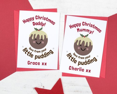 Cute Christmas Card from Child to Daddy / Mummy / Grandparents / Auntie / Uncle etc - From your Little Pudding