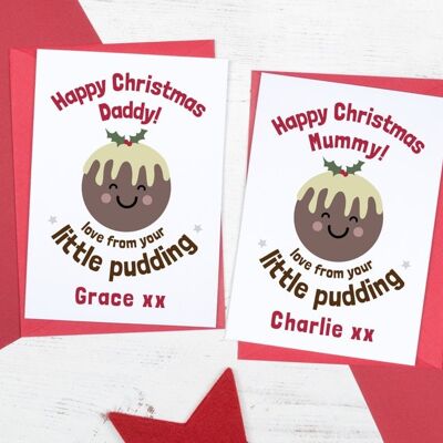 Süße Weihnachtskarte von Kind zu Papa / Mama / Großeltern / Tante / Onkel usw. – von Ihrem kleinen Pudding