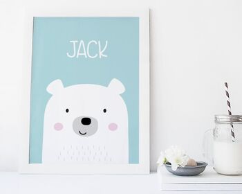 Ours Nom Personnalisé Nursery Print pour bébés et enfants - Nouveau bébé, Baptême ou Cadeau de Baptême - 4 couleurs au choix - Blanc Impression encadrée (60,00 £) Jaune 2