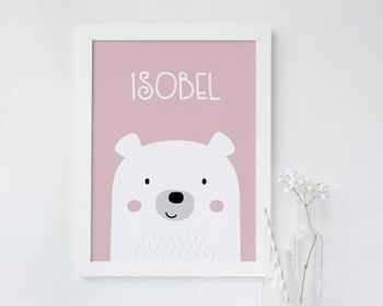 Ours Nom Personnalisé Nursery Print pour bébés et enfants - Nouveau bébé, Baptême ou Cadeau de Baptême - 4 couleurs au choix - Blanc Impression encadrée (60,00 £) Jaune 3