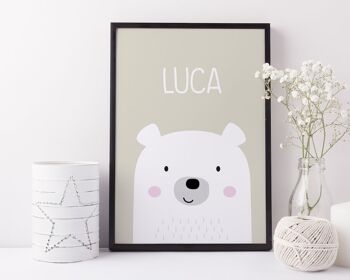 Impression de chambre d'enfant personnalisée avec nom d'ours pour bébés et enfants - Nouveau bébé, cadeau de baptême ou de baptême - 4 couleurs au choix - Impression encadrée noire (60,00 £) Bleu 4