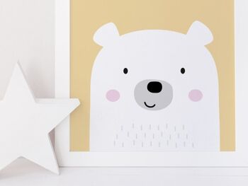 Impression de chambre d'enfant personnalisée avec nom d'ours pour bébés et enfants - Nouveau bébé, cadeau de baptême ou de baptême - 4 couleurs au choix - Impression encadrée en chêne (60,00 €) Jaune 6