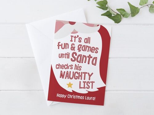 Funny Naughty List Personalised Christmas Card