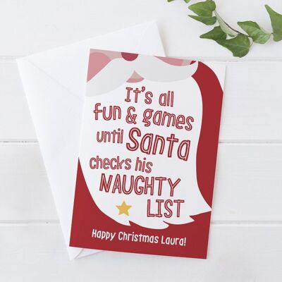 Funny Naughty List Personalised Christmas Card