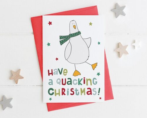 Funny Duck Christmas Card - 'Have a Quacking Christmas' humorous xmas animal pun card