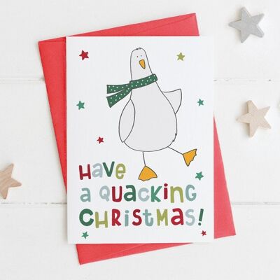 Tarjeta de Navidad de pato divertido - 'Have a Quacking Christmas' tarjeta de juego de palabras de animales de Navidad humorística