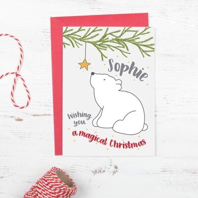 Tarjeta de Navidad personalizada con oso polar bebé