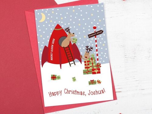 Personalised Reindeer Rocket Christmas Card