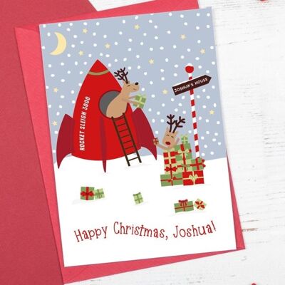 Cartolina di Natale personalizzata con razzo di renne