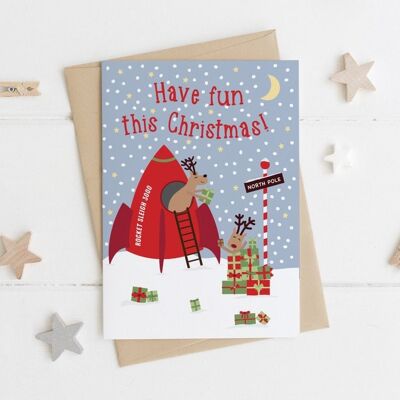 Reindeer Rocket Christmas Card for Children