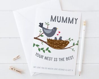 Carte pour maman - Votre nid est le meilleur - Carte de fête des mères personnalisée pour maman, maman ou maman - Maman 2 oiseaux 1