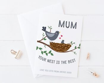 Carte pour maman - Votre nid est le meilleur - Carte de fête des mères personnalisée pour maman, maman ou maman - Mama 1 oiseau 2