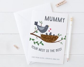 Carte pour maman - Votre nid est le meilleur - Carte de fête des mères personnalisée pour maman, maman ou maman - Mama 3 Birds 3