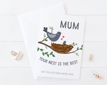 Carte pour maman - Votre nid est le meilleur - Carte de fête des mères personnalisée pour maman, maman ou maman - Maman 3 oiseaux 2