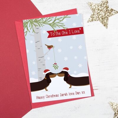 Personalised Sausage Dog Christmas Card for The One I Love, Husband / Wife / Boyfriend / Girlfriend / Partner
