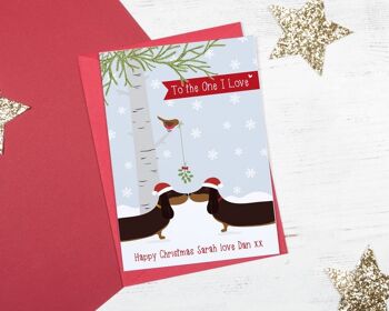 Carte de Noël personnalisée de chien de saucisse pour celui que j'aime, mari/femme/petit ami/petite amie/partenaire 1