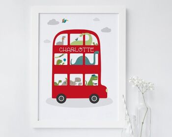 Impression personnalisée de bus de dinosaure pour les enfants - impression de bus de Londres - cadeau de bébé - cadeau de baptême - impression encadrée blanche (60,00 £) 3