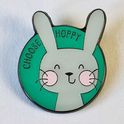 Choose Hoppy - Insignia de pin de esmalte de conejo feliz - Pin de conejo divertido - Cierre estándar (£ 5.00)